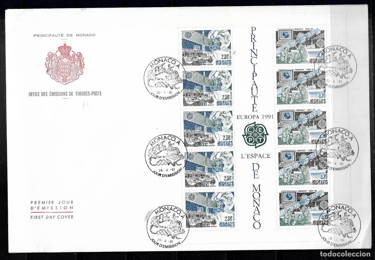 Sellos: MONACO 1991, SOBRE PRIMER D&Iacute;A EUROPA CEPT - PROCEDENTE DE LA HOJA BLOQUE - FDC.