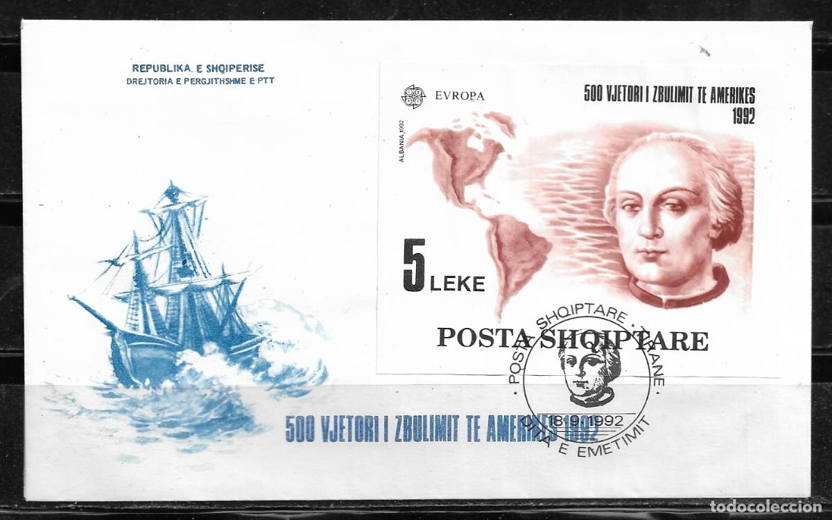 Sellos: ALBANIA 1992, SOBRE PRIMER D&Iacute;A EUROPA CEPT - PROCEDENTE DE LA HOJA BLOQUE - FDC.