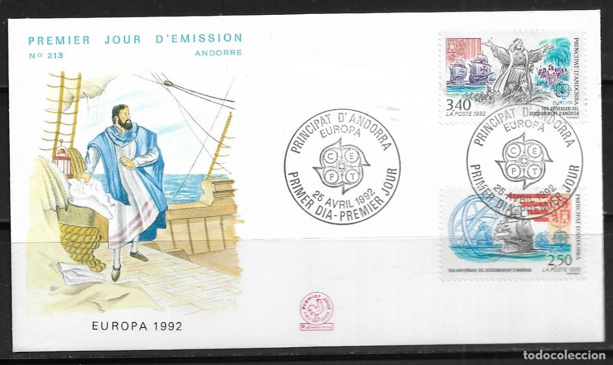 Sellos: ANDORRA FRANCESA 1992, SOBRE PRIMER D&Iacute;A EUROPA CEPT - FDC.