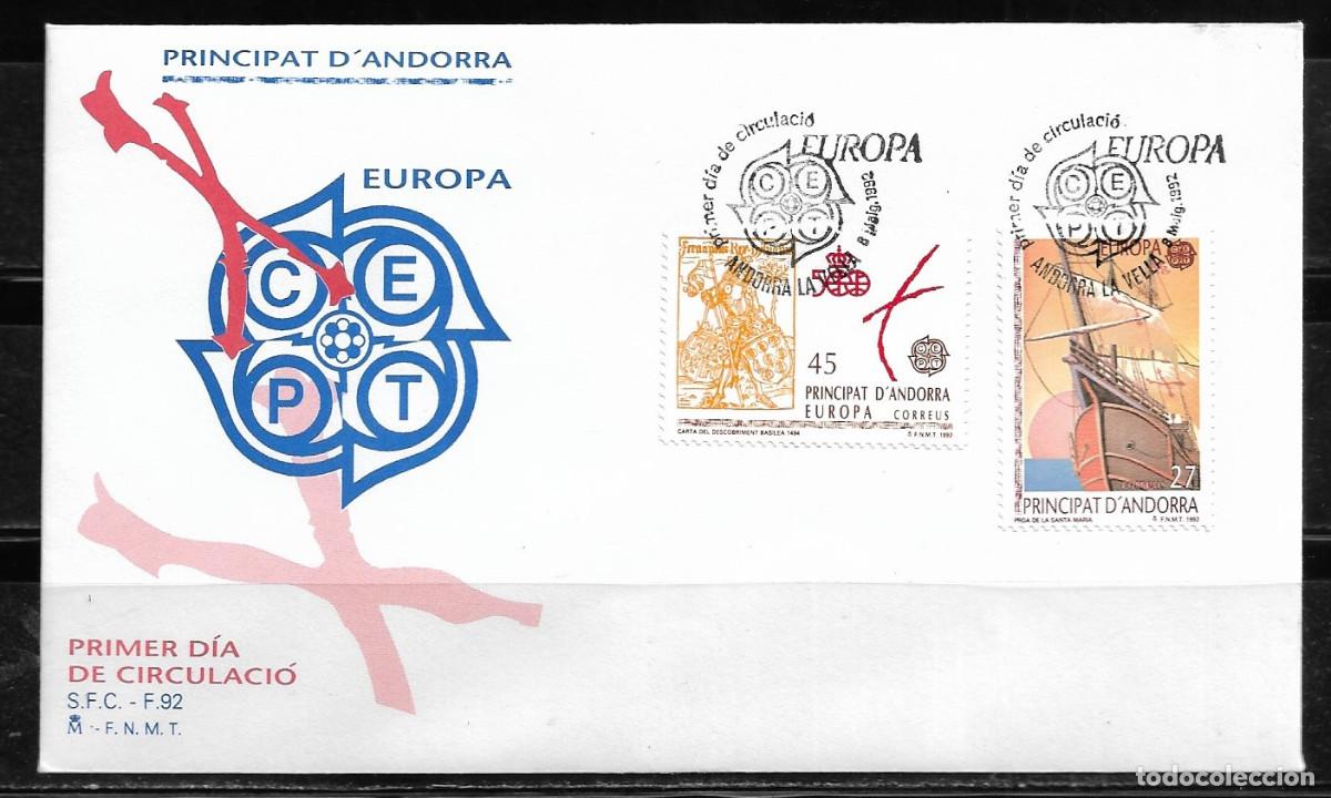 Sellos: ANDORRA ESPA&Ntilde;OLA 1992, SOBRE PRIMER D&Iacute;A EUROPA CEPT - FDC.