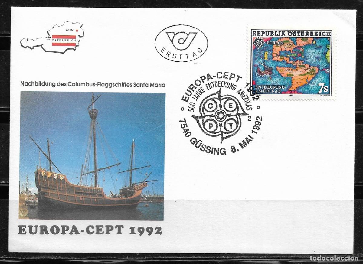 Sellos: AUSTRIA 1992, SOBRE PRIMER D&Iacute;A EUROPA CEPT - FDC.