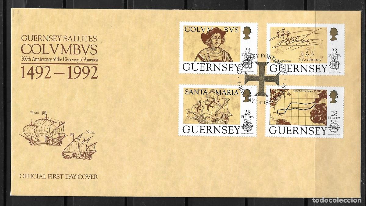 Sellos: GUERNSEY 1992, SOBRE PRIMER D&Iacute;A EUROPA CEPT - FDC.