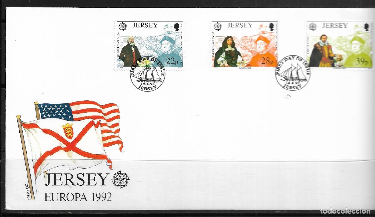 Sellos: JERSEY 1992, SOBRE PRIMER D&Iacute;A EUROPA CEPT - FDC.