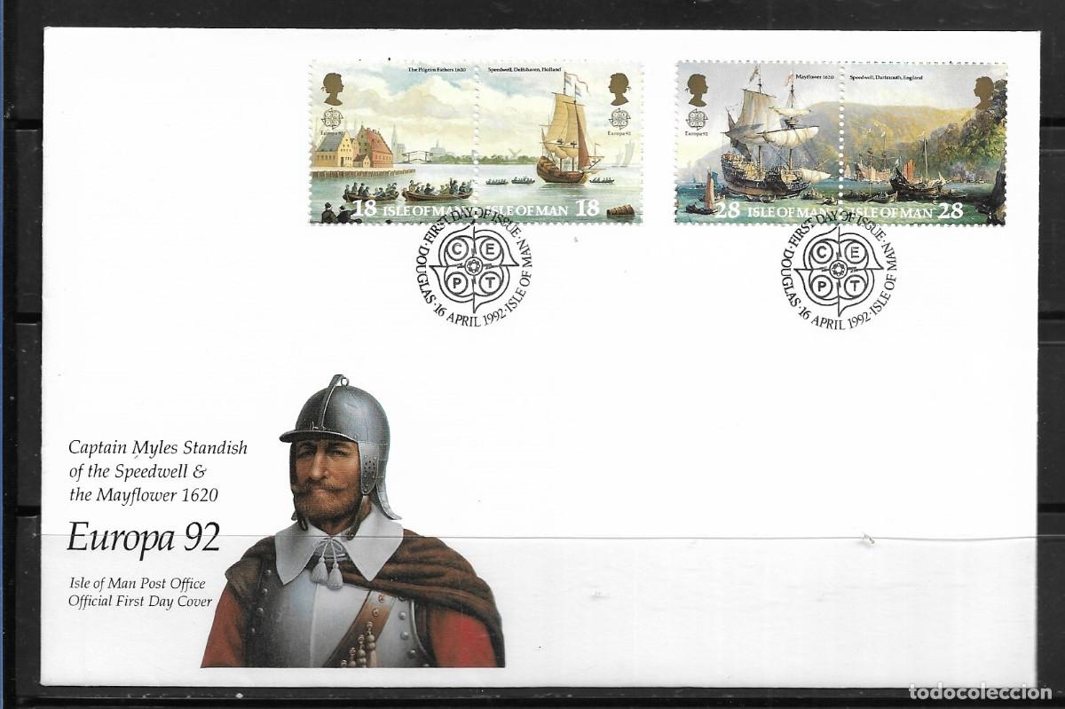 Sellos: ISLA DE MAN 1992, SOBRE PRIMER D&Iacute;A EUROPA CEPT - FDC.