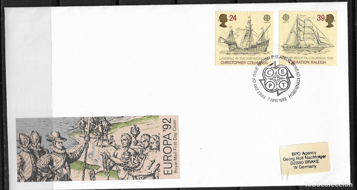 Sellos: GRAN BRETA&Ntilde;A 1992, SOBRE PRIMER D&Iacute;A EUROPA CEPT - FDC.