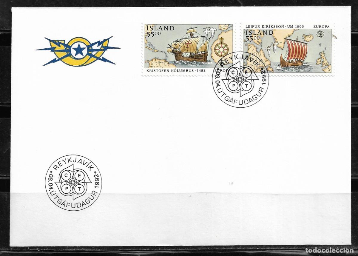 Sellos: ISLANDIA 1992, SOBRE PRIMER D&Iacute;A EUROPA CEPT - FDC.