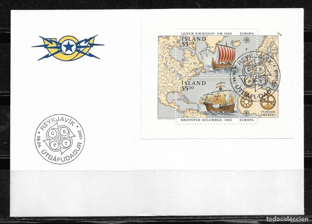 Sellos: ISLANDIA 1992, SOBRE PRIMER D&Iacute;A EUROPA CEPT - PROCEDENTE DE LA HOJA BLOQUE - FDC.