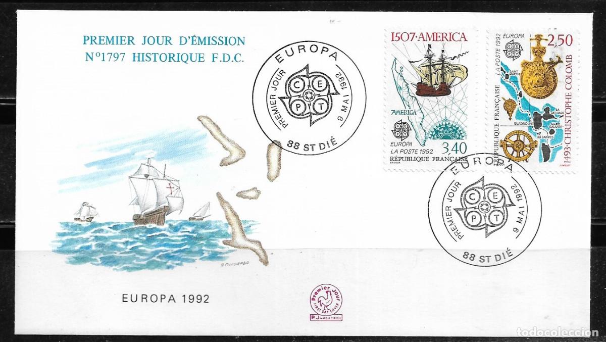 Sellos: FRANCIA 1992, SOBRE PRIMER D&Iacute;A EUROPA CEPT - FDC.