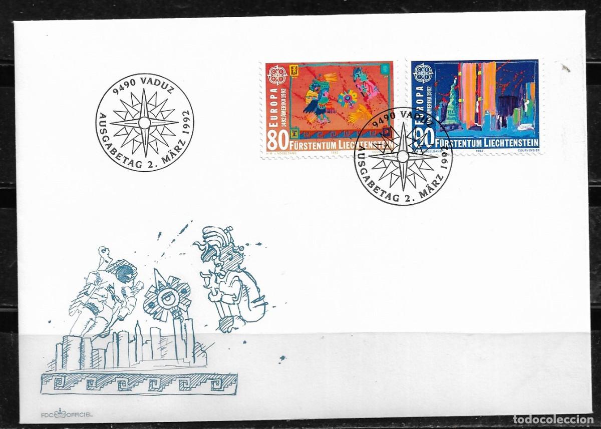 Sellos: LIECHTENSTEIN 1992, SOBRE PRIMER D&Iacute;A EUROPA CEPT - FDC.