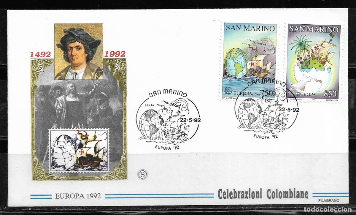 Sellos: SAN MARINO 1992, SOBRE PRIMER D&Iacute;A EUROPA CEPT - FDC.