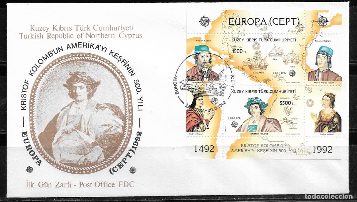 Sellos: CHIPRE TURCO 1992, SOBRE PRIMER D&Iacute;A EUROPA CEPT - FDC.