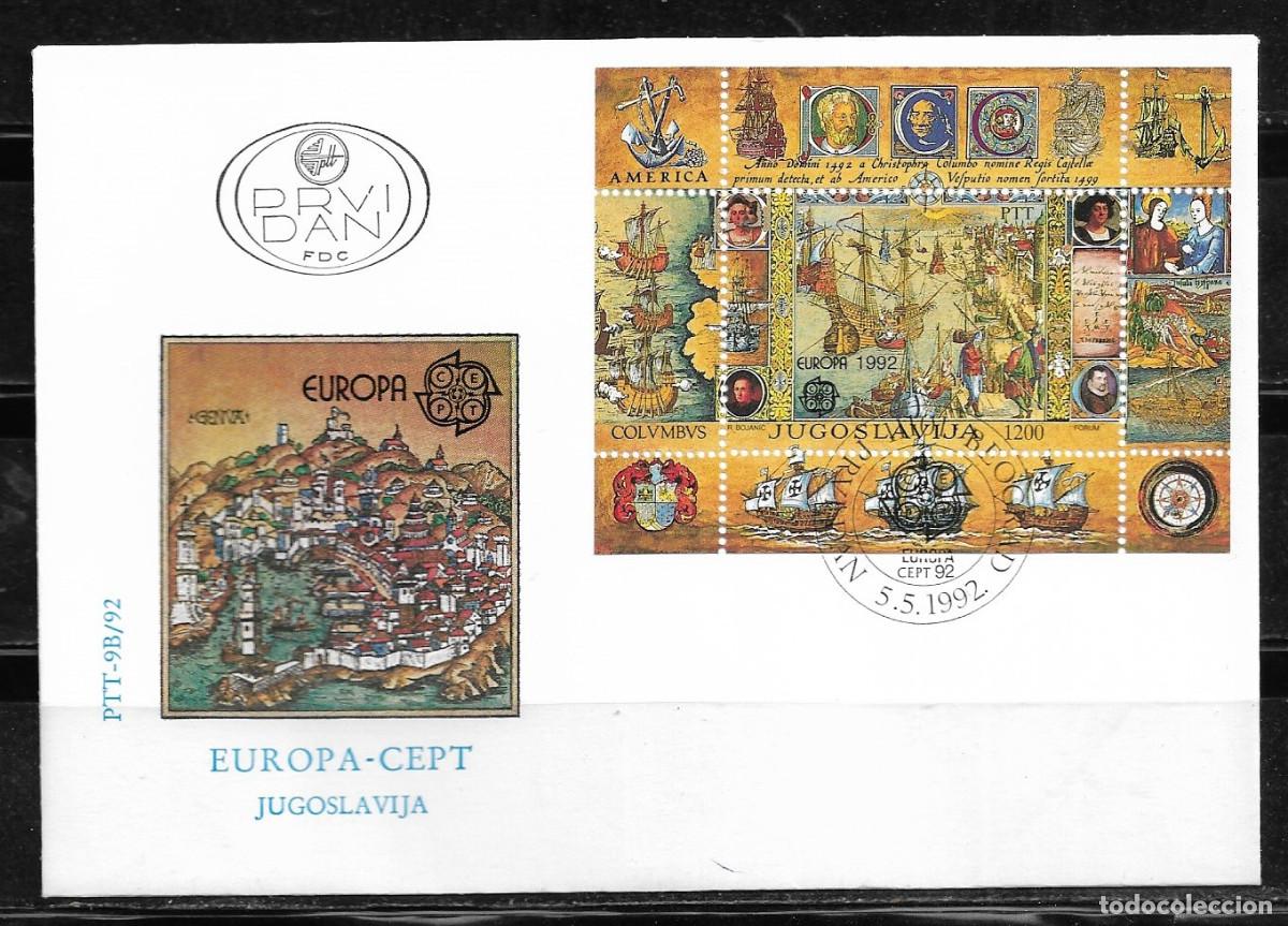 Sellos: YUGOSLAVIA 1992, SOBRE PRIMER D&Iacute;A EUROPA CEPT - PROCEDENTE DE LA HOJA BLOQUE - FDC.