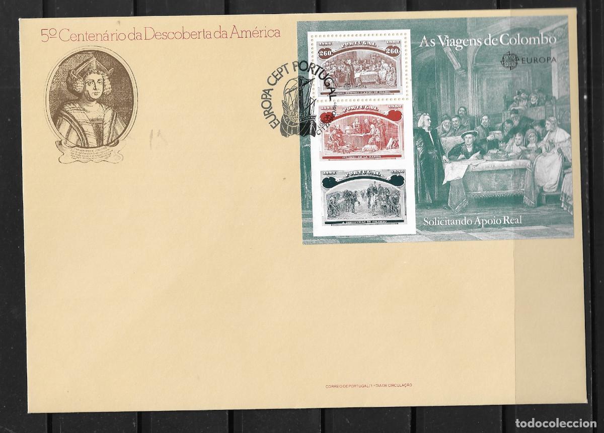 Sellos: PORTUGAL 1992, SOBRES PRIMER D&Iacute;A EUROPA CEPT - PROCEDENTE DE LAS HOJAS BLOQUE - FDC.