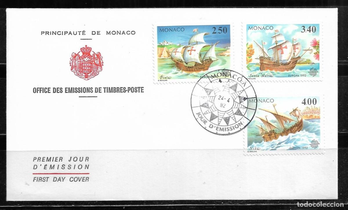Sellos: MONACO 1992, SOBRES PRIMER D&Iacute;A EUROPA CEPT - FDC.