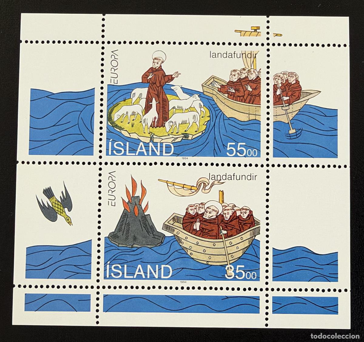 Sellos: Islandia 1994 Mi. Bl. 15 emisi&oacute;n conjunta Europa descubrimientos Brendan