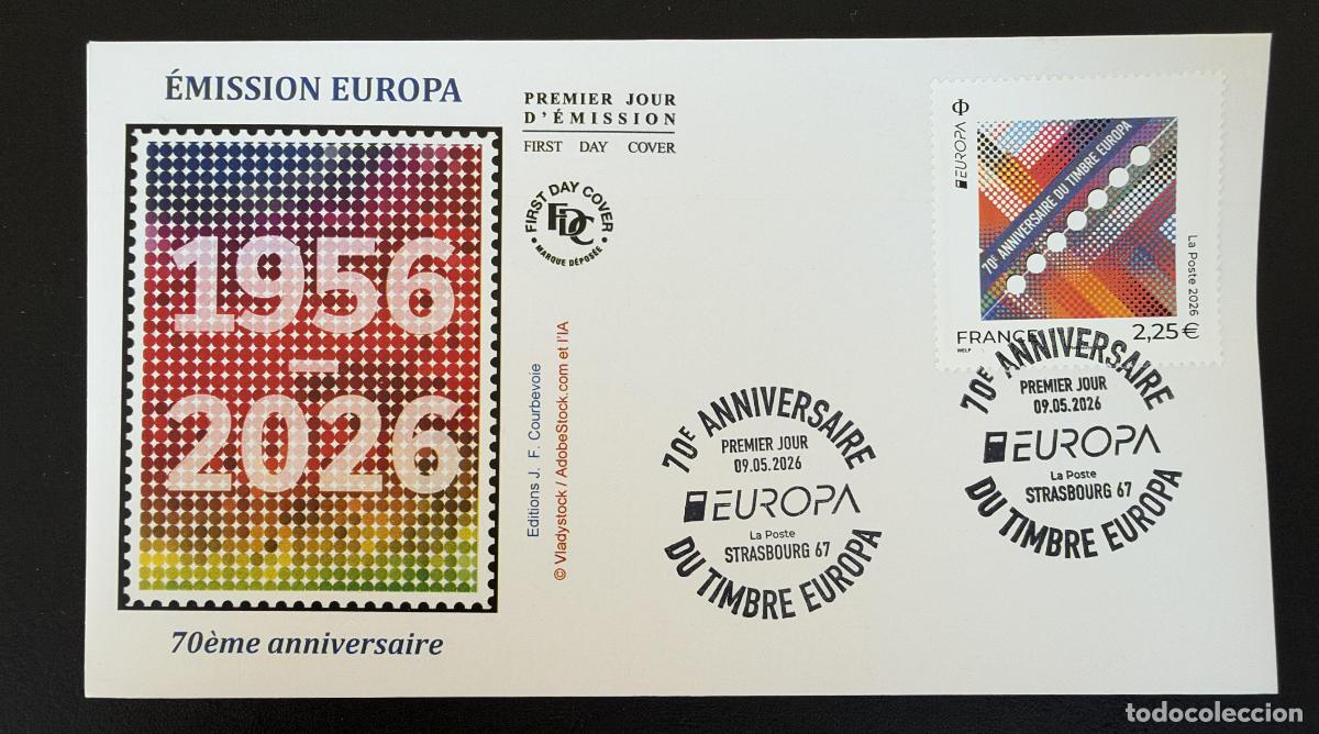 Sellos: Francia 2026 FDC Europa CEPT 70 aniversario Estrasburgo 1956-2026