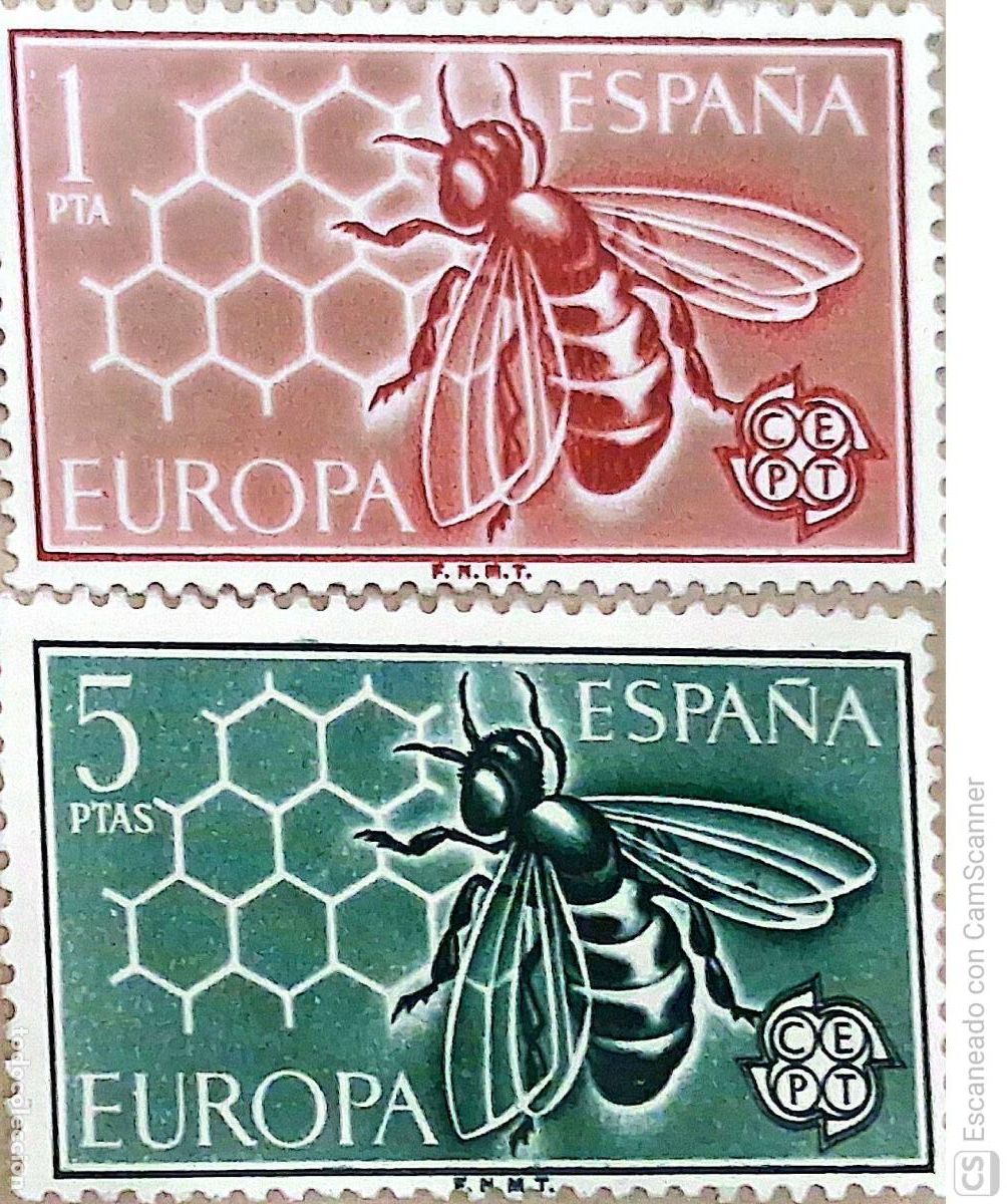 Sellos: Espa&ntilde;a. 1448/49 Europa-Cept: Panal con abeja. 1962. ﻿ Sellos nuevos y numeraci&oacute;n Edifil.