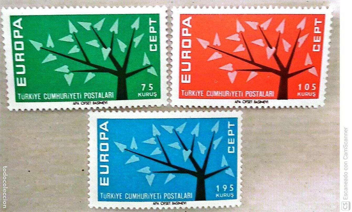 Sellos: Turqu&iacute;a. 1627/29 Europa-Cept: &Aacute;rbol con hojas. 1962. ﻿Sellos nuevos y numeraci&oacute;n Yvert.