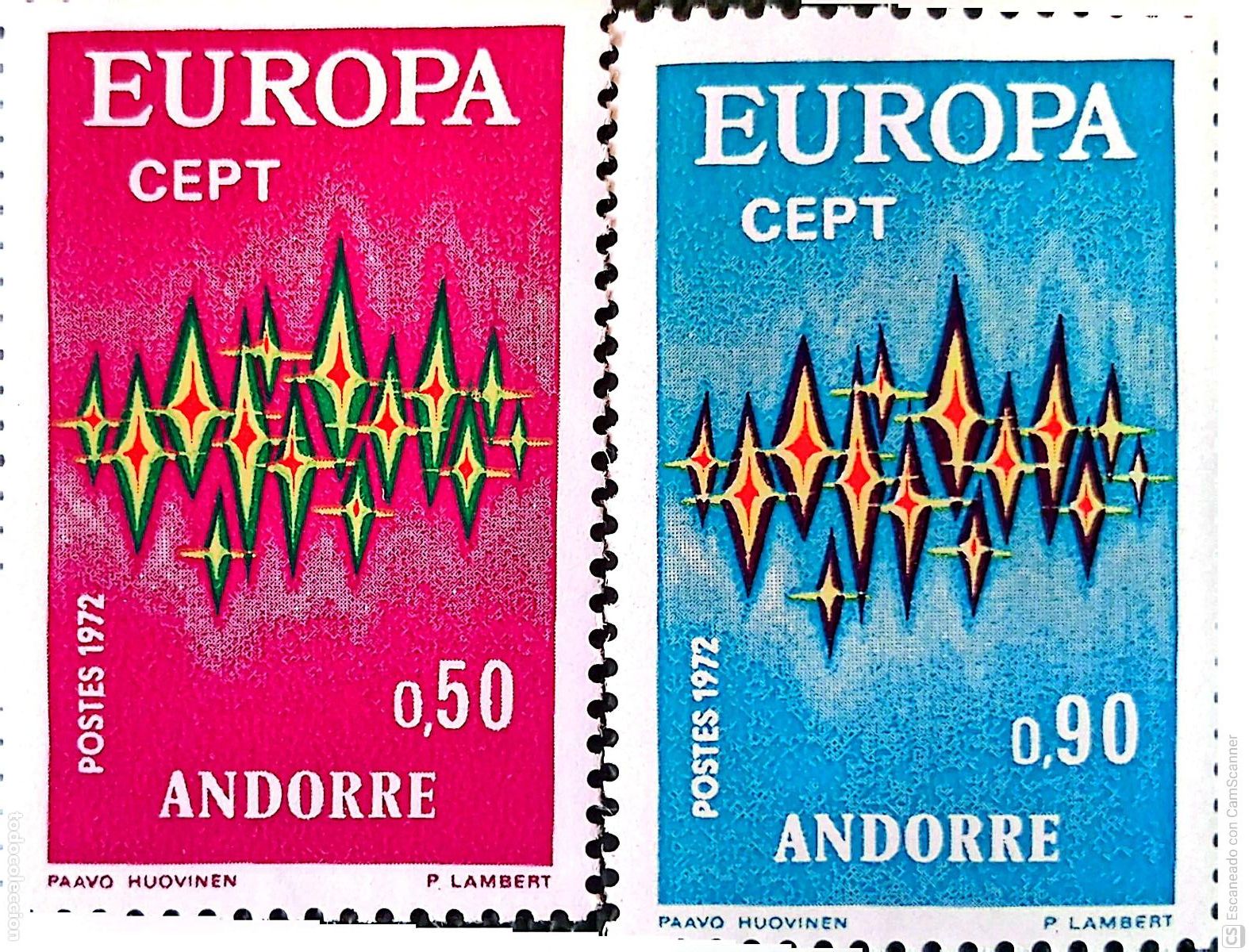 Sellos: Andorra Francesa. 217/18 Europa-Cept. 1972. ﻿Sellos nuevos y numeraci&oacute;n Yvert.