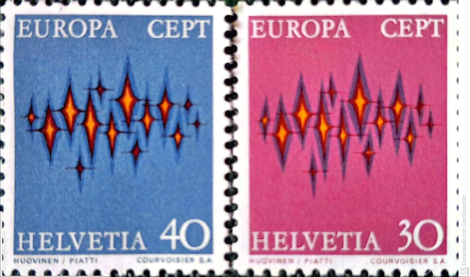 Sellos: Suiza. 899/900 Europa-Cept. 1972. ﻿Sellos nuevos y numeraci&oacute;n Yvert.