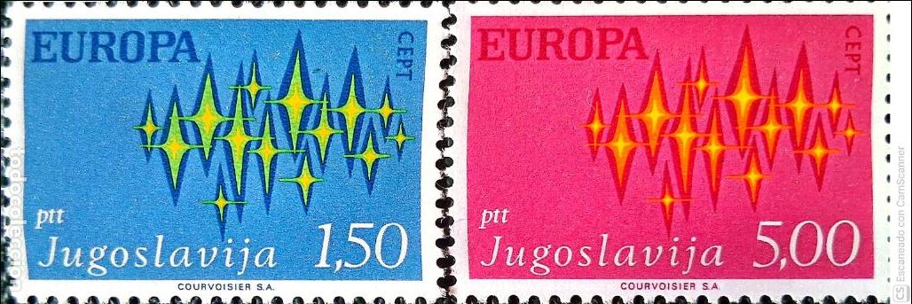 Sellos: Yugoslavia. 1343/44 Europa-Cept. 1972. ﻿Sellos nuevos y numeraci&oacute;n Yvert.