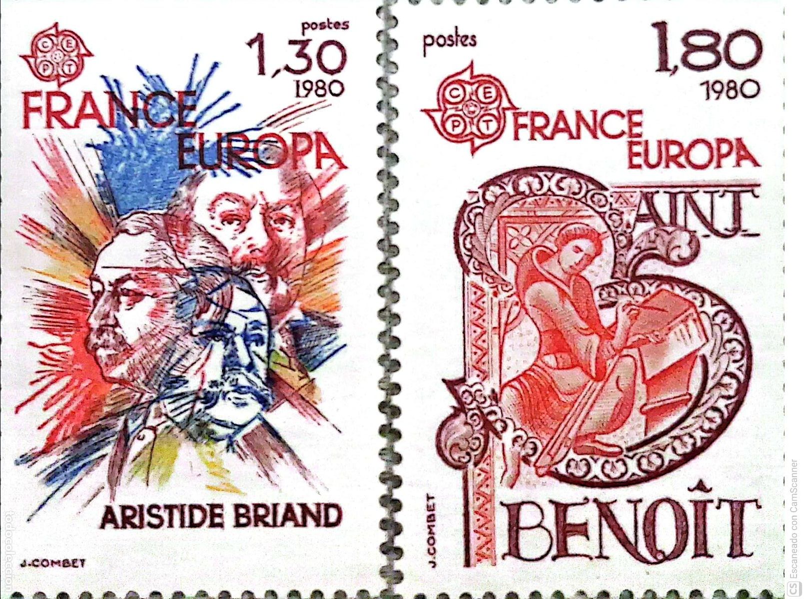 Sellos: Francia. 2085/86 Europa-Cept: Aristide Briand y San Benito. 1980. ﻿ Sellos nuevos y numeraci&oacute;n Yver