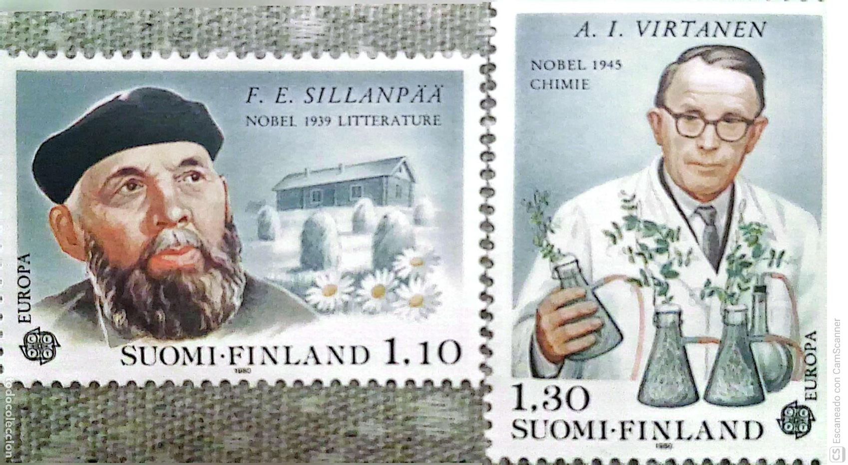 Sellos: Finlandia. 831/32 Europa-Cept: Sillampaa y Virtanen. 1980. ﻿Sellos nuevos y numeraci&oacute;n Yvert.