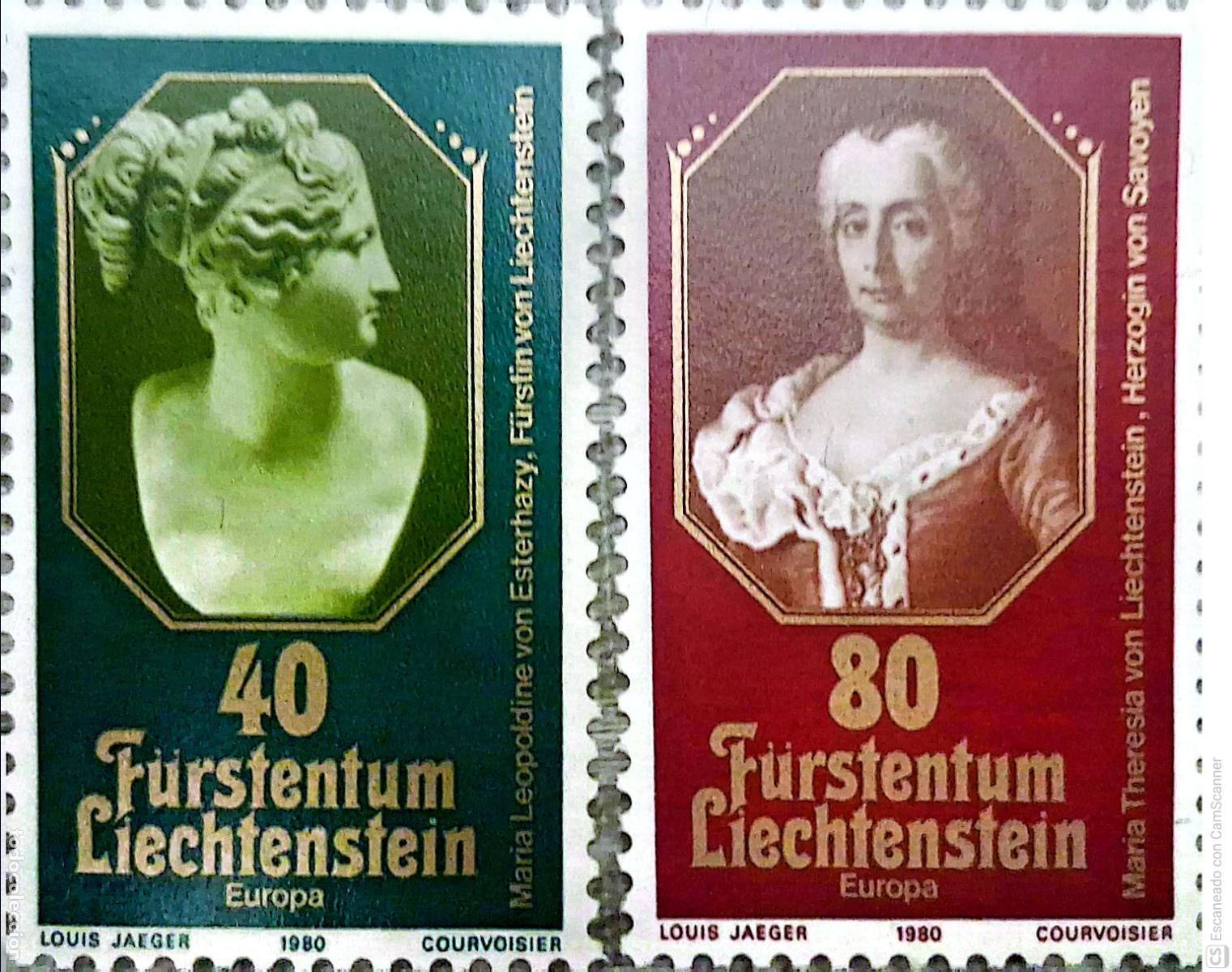 Sellos: Liechtenstein. 682/83 Europa-Cept: Escultura de C&aacute;nova y Mar&iacute;a Teresa, duquesa de Saboya. 1980. ﻿S