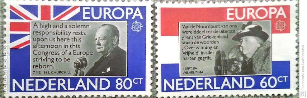 Sellos: Holanda. 1138/39 Europa-Cept Reina Guillermina y Winston Churchill. 1980. ﻿Sellos nuevos y numerac