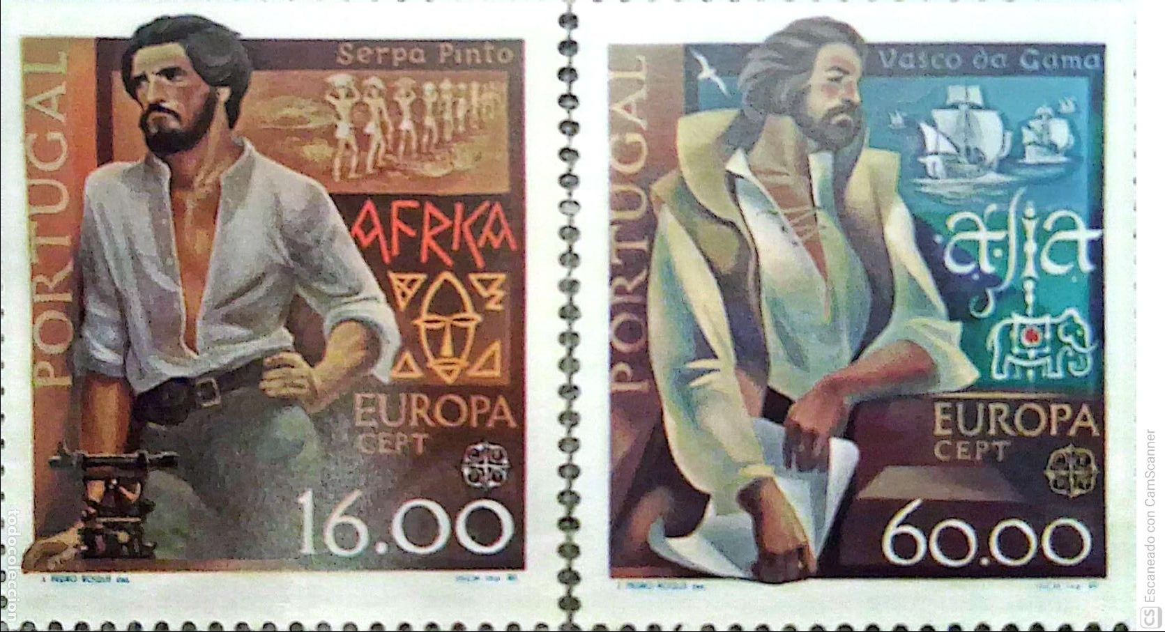 Sellos: Portugal. 1466/67 Europa-Cept: Serpa Pinto y Vasco de Gama. 1980. ﻿Sellos nuevos y numeraci&oacute;n Yvert