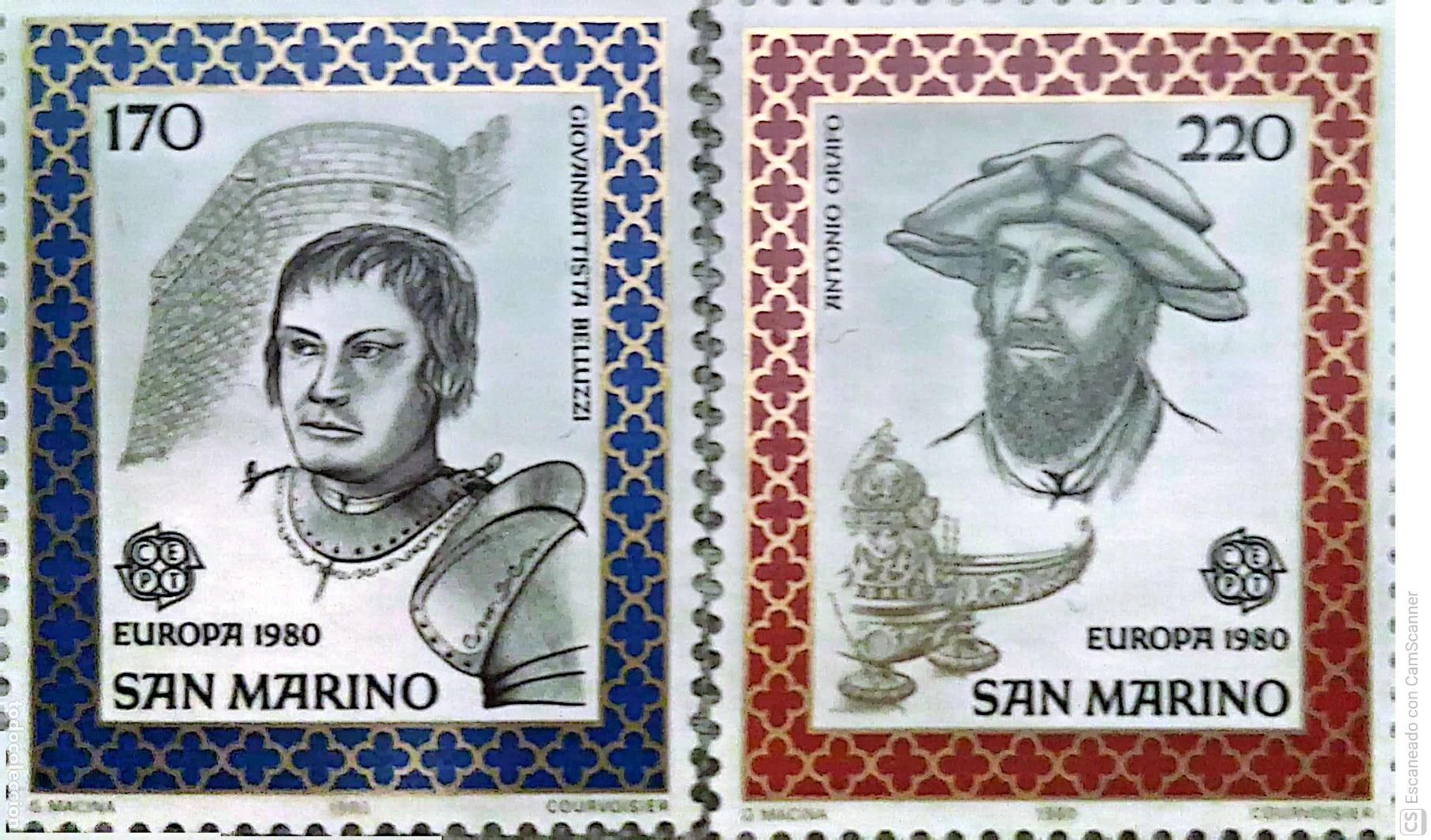 Sellos: San Marino. 1011/12 Europa-Cept: Belluzi y Orafo 1980. Sellos nuevos y numeraci&oacute;n Yvert.