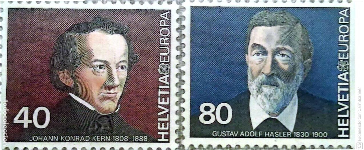 Sellos: Suiza. 1104/05 Europa-Cept: Johann Konrad Y Gustav Hasler. 1980. ﻿Sellos nuevos y numeraci&oacute;n Yver