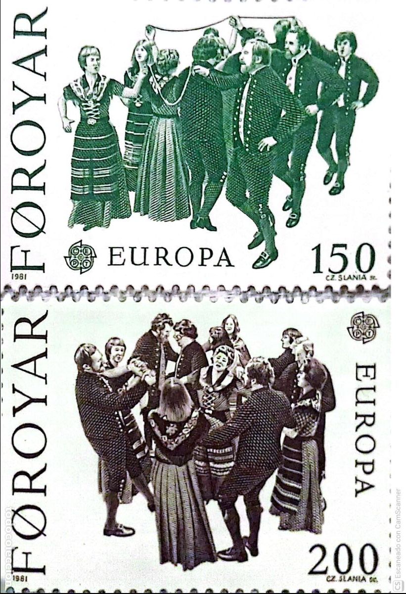 Sellos: Feroe. 57/58 Europa-Cept: Folklore. 1981. ﻿Sellos nuevos y numeraci&oacute;n Yvert.