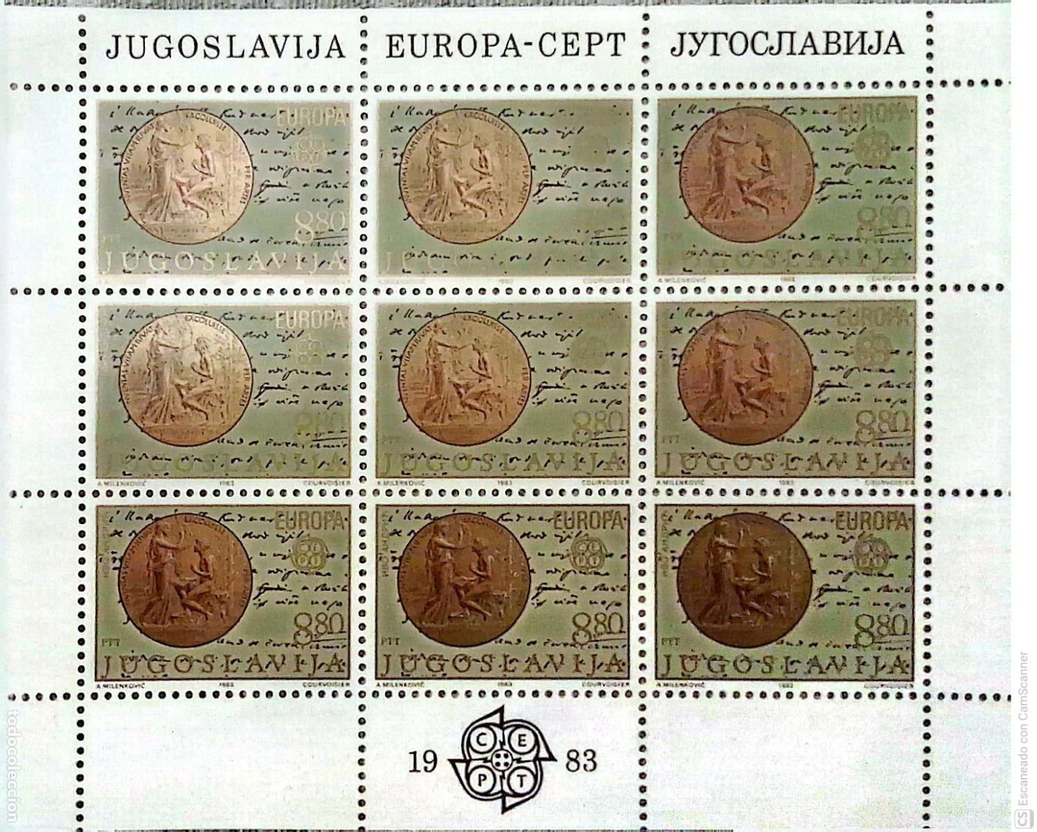 Sellos: Yugoslavia. 1867 Europa-Cept: Reverso de la del premio Nobel de literatura a Ivo Andric, en MH de 9
