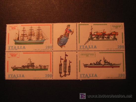 Selos: ITALIA, N&ordm; YVERT 1460/3*** A&Ntilde;O 1980. BARCOS (IV).UNIDOS  EN BLOQUE DE 4, CON VI&Ntilde;ETAS CENTRALES