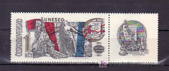 Timbres: CHECOSLOVAQUIA 1840 CON VI&Ntilde;ETA SIN CHARNELA, U.N.E.S.C.O., CENTENARIO COMUNIDAD DE PARIS,
