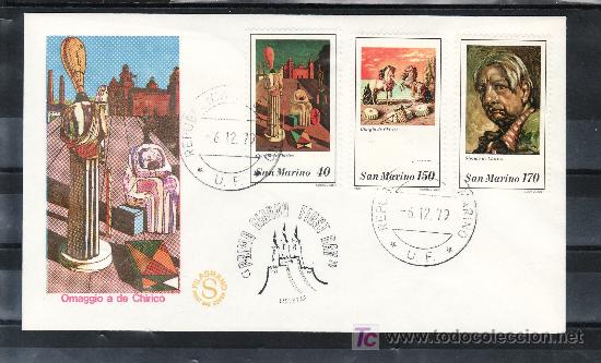 Briefmarken: san marino  997/9 primer dia, pintura, i aniversario muerte del pintor giorgi de chirico