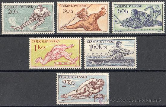 Sellos: CHECOSLOVAQUIA A&Ntilde;O 1959 YV 1001/06*** DEPORTES HOCKEY REMO JABALINA ATLETISMO SALTO