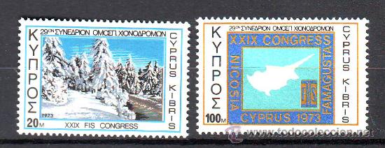 Sellos: CHIPRE***.ANO 1973.YVERT 379/380. 29 CONGRESO DE LA FEDERACION INTERNACIONAL DE SKI.