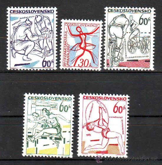 Sellos: CHECOSLOWAQUIA***.A&Ntilde;O 1965.YVERT NR. 1369/1373.DEPORTES.GIMNASIA.CICLISMO.SPARTAQUIADAS.
