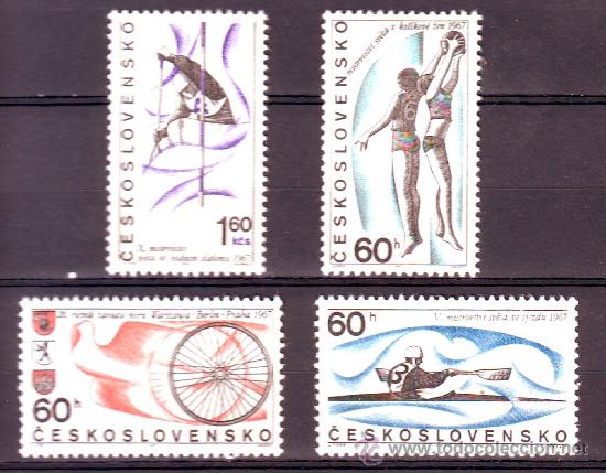 Sellos: CHECOSLOWAQUIA***.A&Ntilde;O 1967.YVERT NR. 1556/1559.DEPORTES.CICLISMO.CANOE.