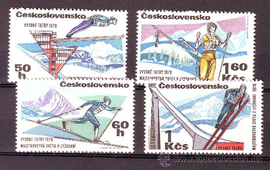 Sellos: CHECOSLOWAQUIA***.A&Ntilde;O 1970.YVERT NR.1762/1765.DEPORTES.CAMPEONATO MUNDIAL DE ESQUI EN TATRA.