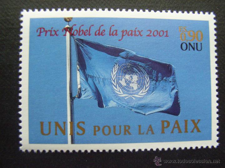 Sellos: NACIONES UNIDAS GINEBRA, N&ordm; YVERT 445*** A&Ntilde;O 2001.ONU Y KOFI ANNAN, PREMIO NOBEL DE LA PAZ 2001