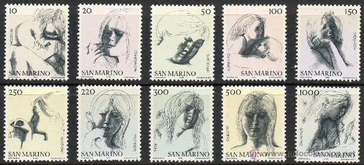 Selos: SAN MARINO A&Ntilde;O 1976 YV 908/17*** LAS VIRTUDES CIVILES DIBUJOS DE EM&Iacute;LIO GRECO ARTE