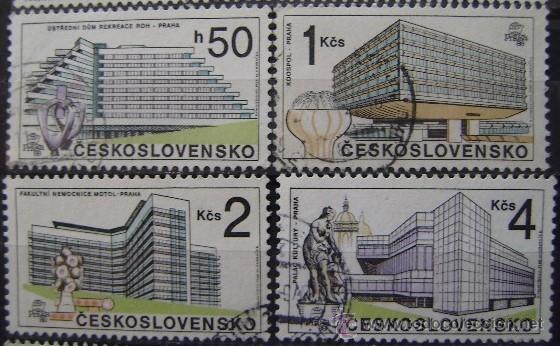 Selos: CHECOSLOVAQUIA - IVERT N&ordm; 2775/77 - SELLOS USADOS - EDIFICIOS MODERNOS DE PRAGA - (G139)