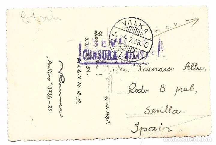 Sellos: Letonia. Postal circulada en 1938 a Sevilla - Foto 2