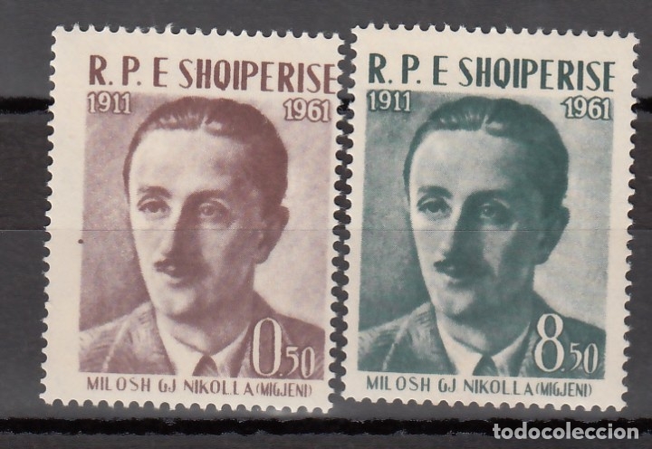 Stamps: ABANIA,1960 YVERT N&ordm; 558 / 559, 50 aniversario del nacimiento de Millosh George Nicholas, poeta