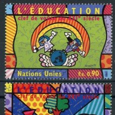 Sellos: NACIONES UNIDAS GINEBRA 1999 IVERT 398/9 *** LA EDUCACIÓN LLAVE DEL SIGLO XXI - DIBUJOS INFANTILES. Lote 241063140