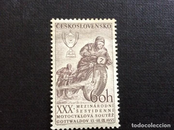 Selos: CHECOSLOVAQUIA N&ordm; YVERT 828** A&Ntilde;O 1955. 30 CARRERA MOTOCICLISTA DE GOTTWALDOV. CON CHARNELA