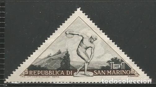 Sellos: REP&Uacute;BLICA DE SAN MARINO - SELLO DE 1 LIRE TRIANGULO - CON UN ATLETA DE OLIMPIADA - MNH / NUEVO